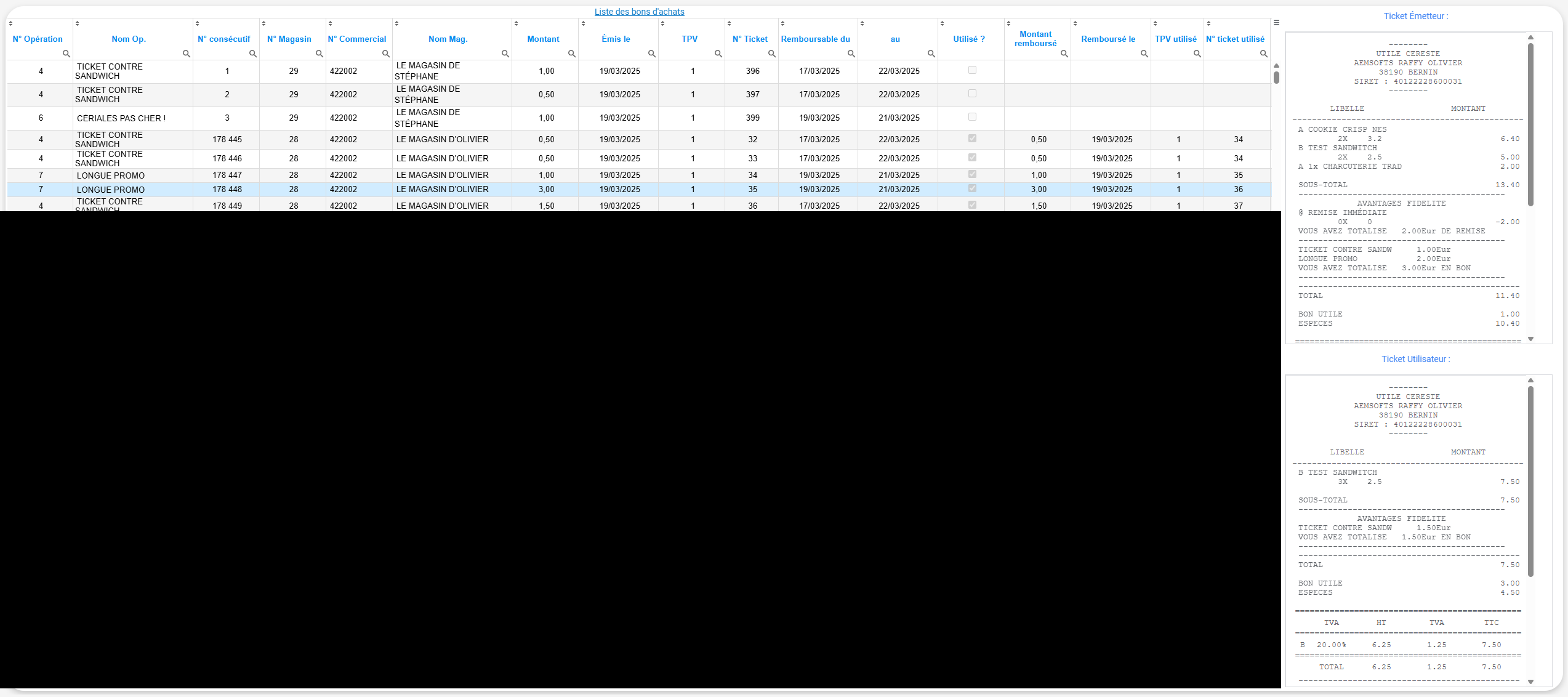 Figure n°2 : Page Bons d'achats avec Tickets Figure n°2 : Page Bons d'achats avec Tickets