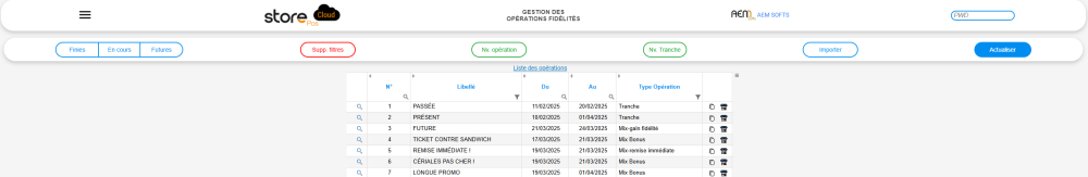 Figure n°1 : Page des opérations de fidélité. Figure n°1 : Page des opérations de fidélité.