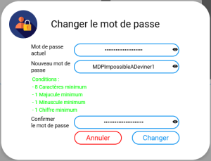 Figure n°3 : Pop-up Changer MDP Valide Figure n°3 : Pop-up Changer MDP Valide