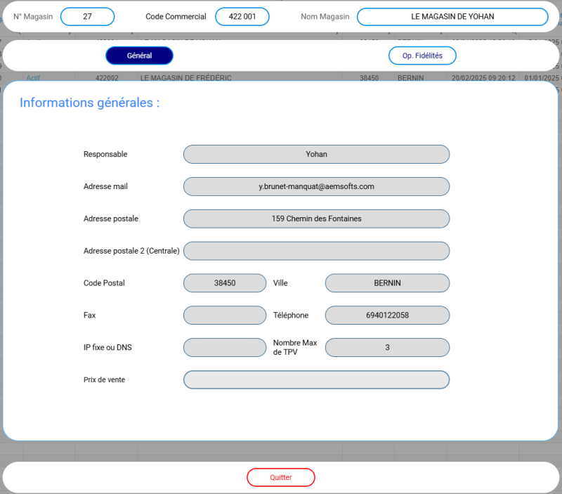 Figure n°2 : Page Magasin ver. Infos Générales Figure n°2 : Page Magasin ver. Infos Générales